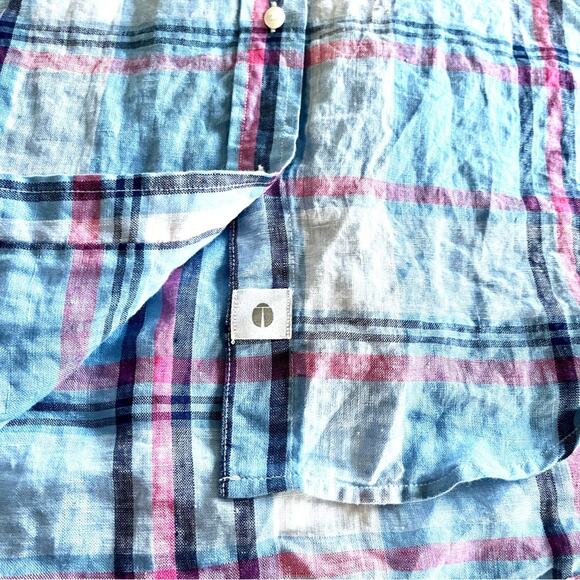 Grayson Threads The Hero 100% Linen Blue Plaid Button Down Top Anthropologie - Picture 8 of 12